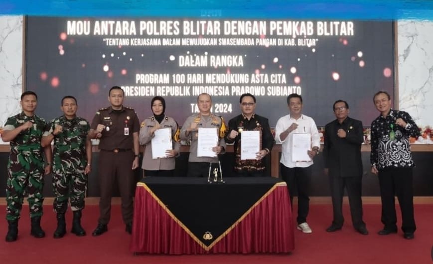 Dukung Program Swasembada Pangan, Pjs Bupati Blitar dan Kapolres Blitar Teken MOU