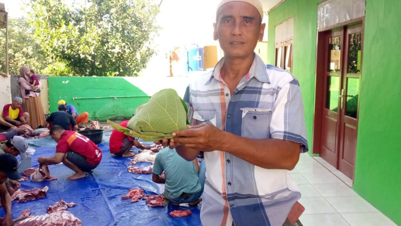 Kurangi Sampah Plastik, Masjid Rokhmatul Cilacap Barokah Manfaatkan Daun Jati untuk Bungkus Kurban