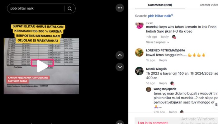 Heboh Tagihan PBB di Blitar Naik 300 persen, Ada yang dari Rp10 Ribu Jadi Rp60 Ribu!